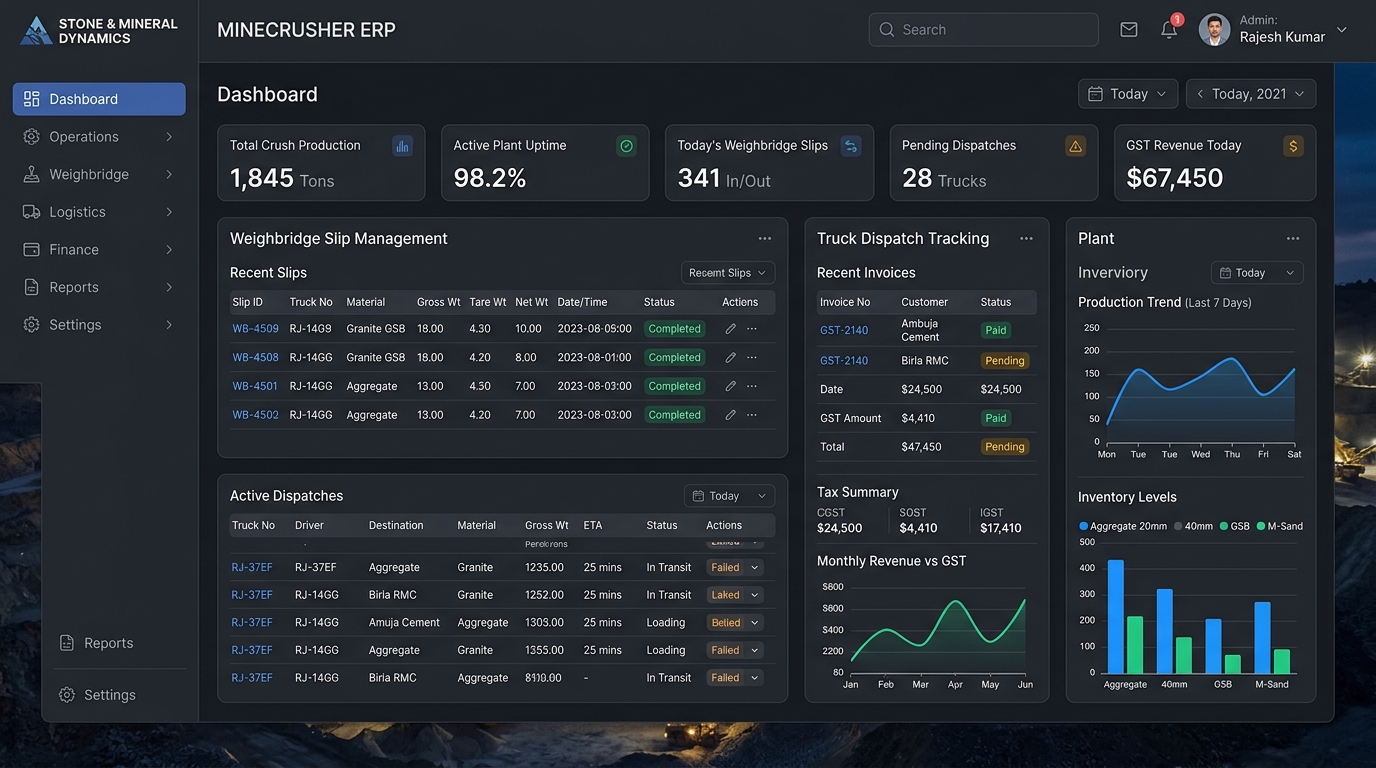 Mahalaxmi Stone Crusher — Industrial Back-Office ERP & Billing Suite