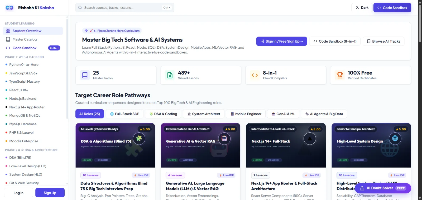Rishabh Ki Kaksha — Full-Stack EdTech LMS & Interactive Code Sandbox